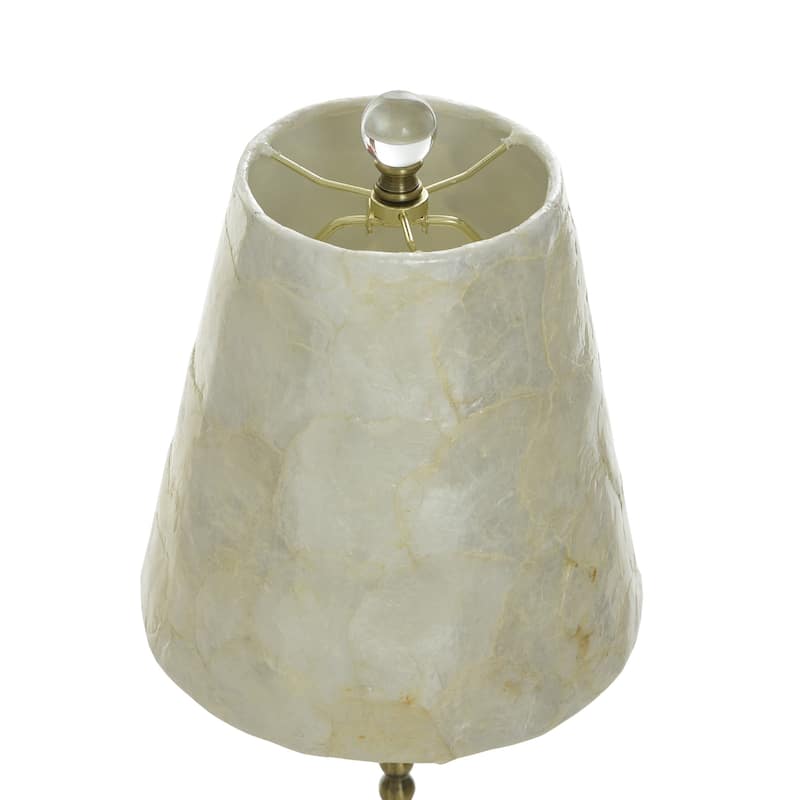 Capiz Slim Buffet Lamp - Aged Brass Finish on Skinny Beaded Body - Ivory Capiz Shade