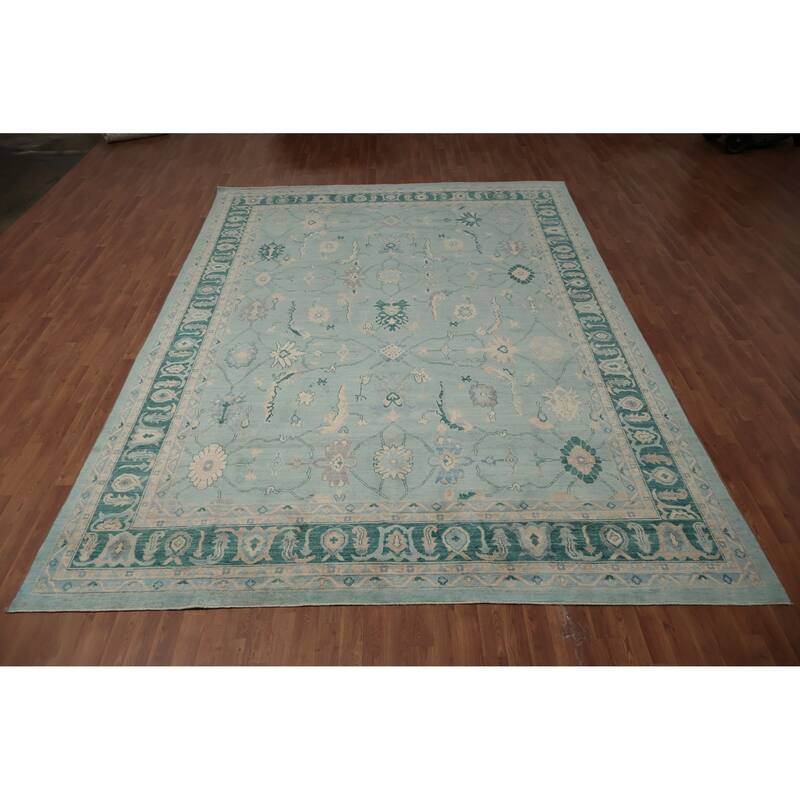 Hand Knotted Oriental 100% Wool Carpet Traditional All-Over Navy Blue & Blues Ziegler Area Rug - 13' 9'' X 9' 8''