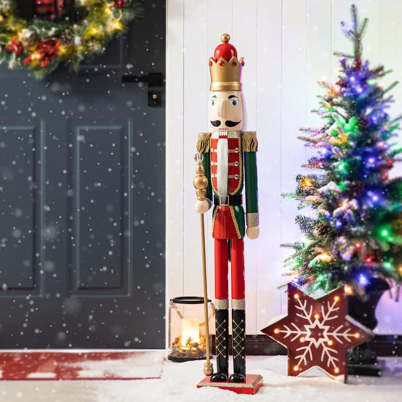 Glitzhome 42"H Large Size Christmas Wooden King & Soldier Nutcracker Set Xmas Figurine Decor for Indoor Outdoor
