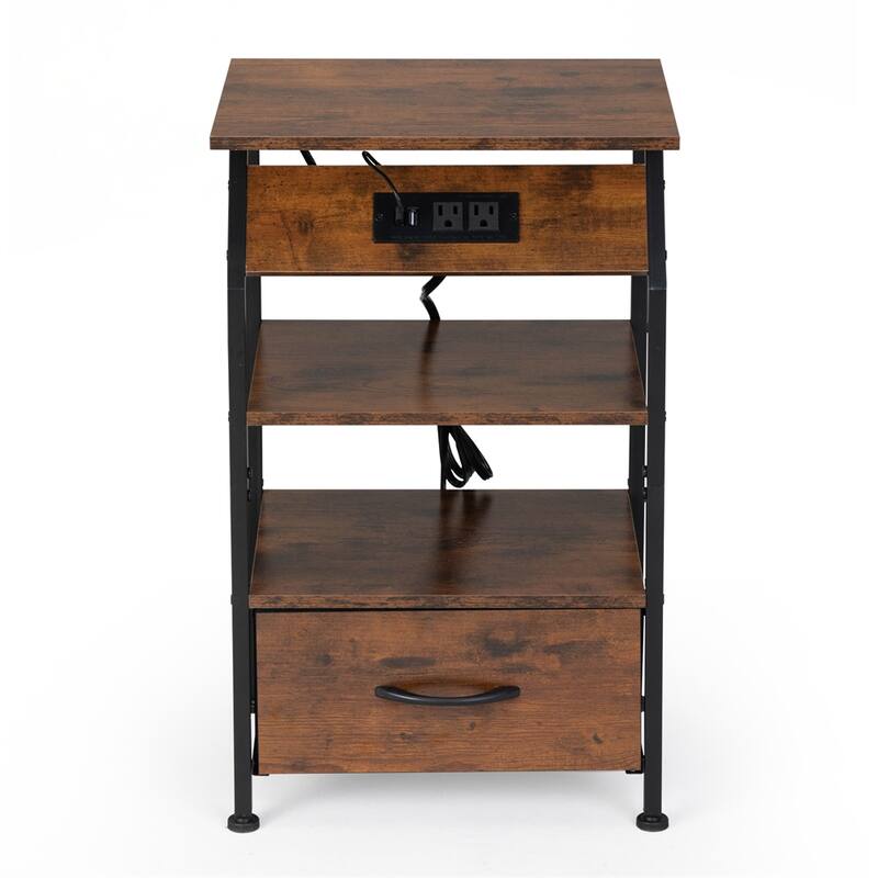 LED Lights Storage Nightstand w/ USB Ports and Outlets, Remote Control