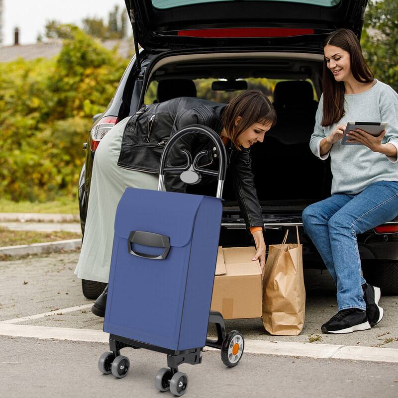 Multipurpose Lightweight Folding Shopping Cart with Swivel Front Wheels and Waterproof Polyester Bag - 16.5"x 19.5" x 41"