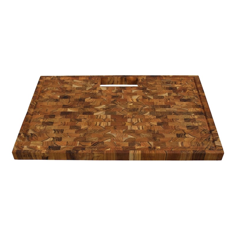 EcoDecors Large Solid Teak Butcher Block 29" x 18", End Grain Cutting Board with Juice Groove, FSC Certified Carving Board