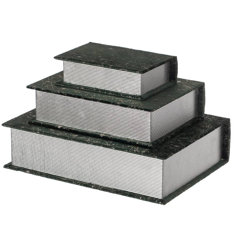 Set of 3 Velvet Vintage Storage Wooden Antique Classic Decorative Book Box Holder