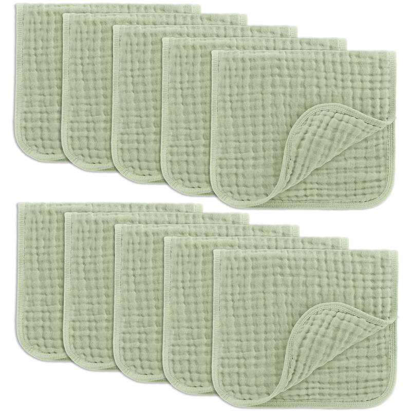 Muslin Burp Cloths for Babies by Comfy Cubs - Pack of 10 - Fern