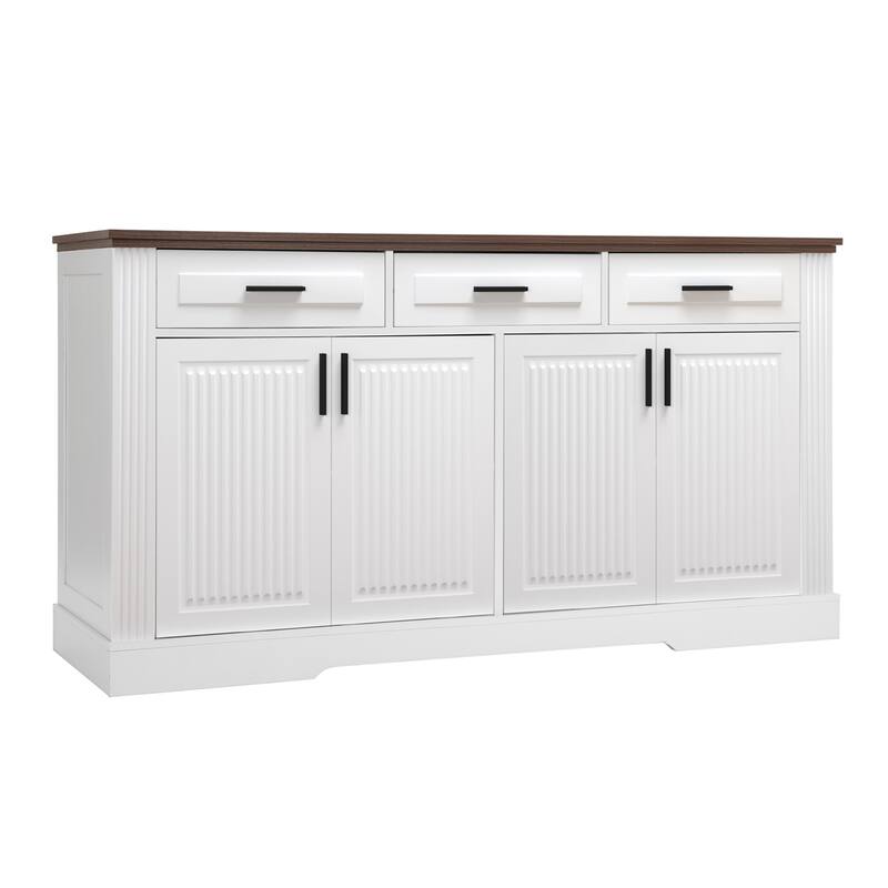63" Farmhouse Sideboard Buffet Cabinet with 4 Doors and 3 Drawers