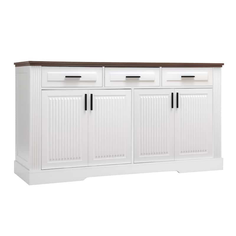 Fluted Sideboard Cabinet with 4 Doors & 3 Drawers, Wood Storage Console Table, Coffee Bar Cabinet with Adjustable Shelf