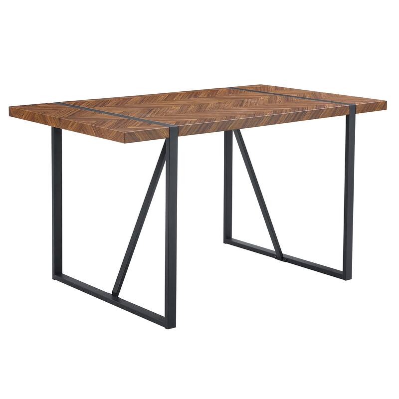 Roomfitters Minimalist Rectangular Dining Table with Textured MDF Top and Black Metal Legs for Modern Interiors