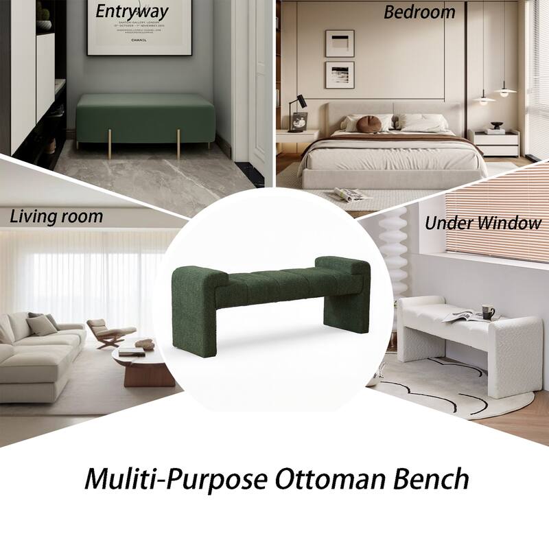 54" Boucle Bedroom Bench with Channel Tufted Modern Entryway Bench Window Bench End of Bed Bench