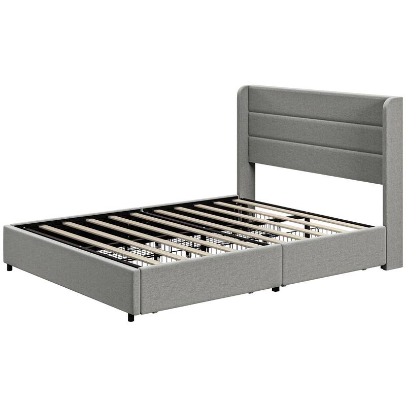 Full Size Storage Bed with 4 Drawer Design, 730lb Capacity, Linen Fabric Headboard