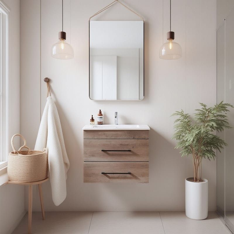 24" Bathroom Vanity with Drawers, Soft-Close, White Sink and Mirror