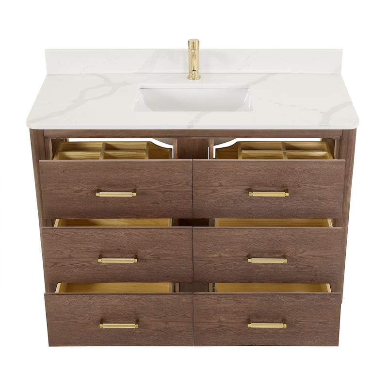 Porto Bath Vanity with White Quartz Stone Top and Mirror