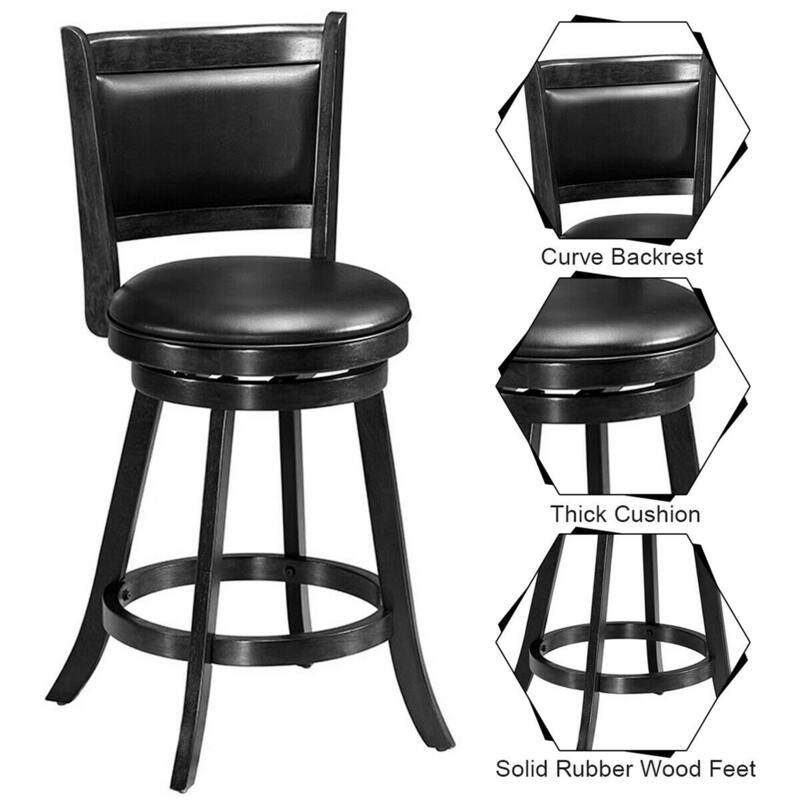 Gymax 2PCS 24'' Swivel Counter Stool Dining Chair Upholstered Seat - See Details