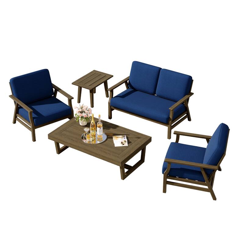 5-Piece Teak Outdoor Conversation Set with Tables.