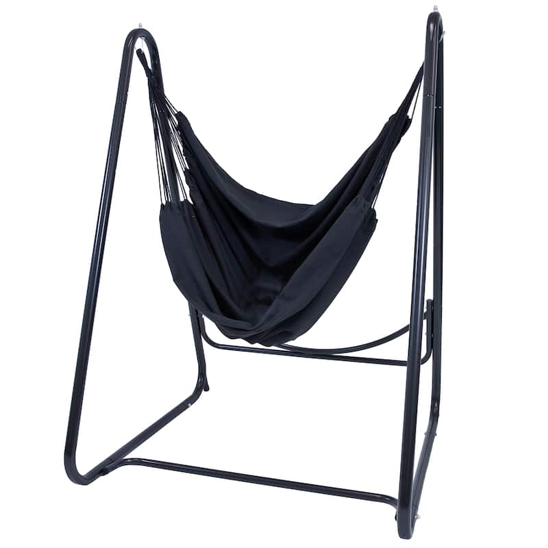 Sunnydaze Patio Hammock Chair with Stand for Outside - Steel A-Frame - Black