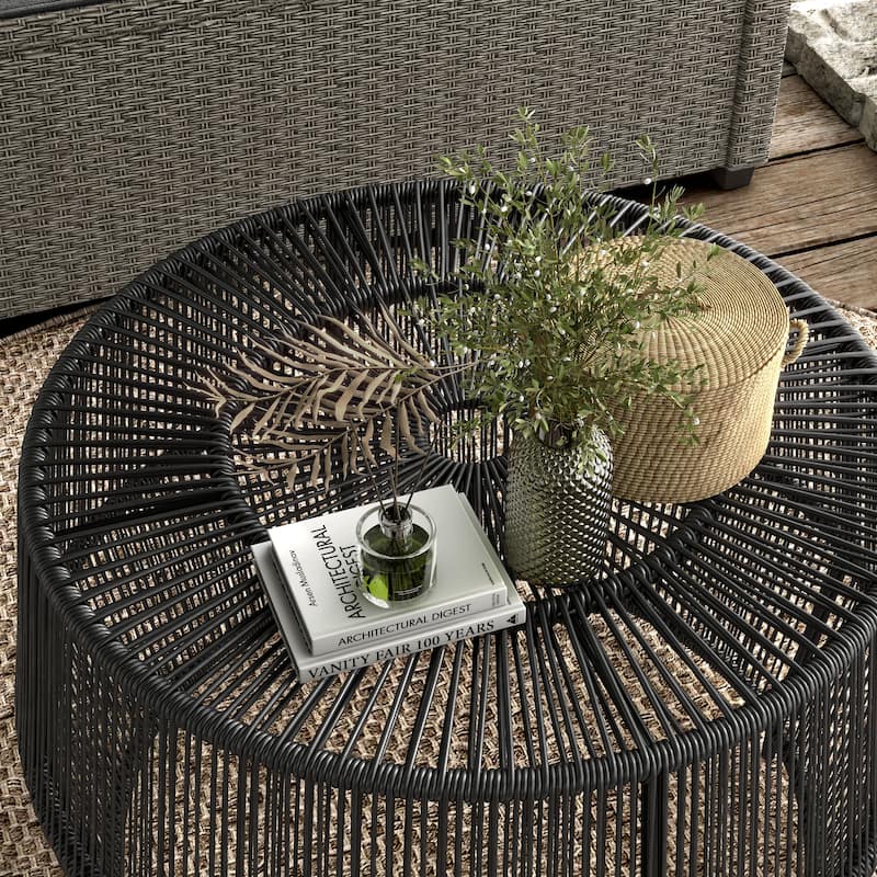 Alia Coastal Natural 22-inch Boho Outdoor Patio Rattan Outdoor Round Coffee Table by M&L Co.