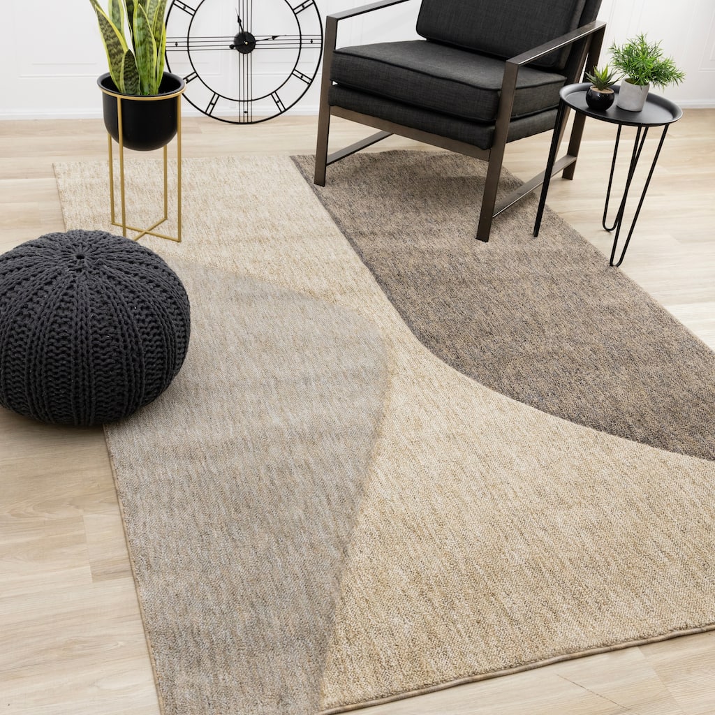 Caro Collection - Recycled Polyester Curvy Beige Grey Area Rug
