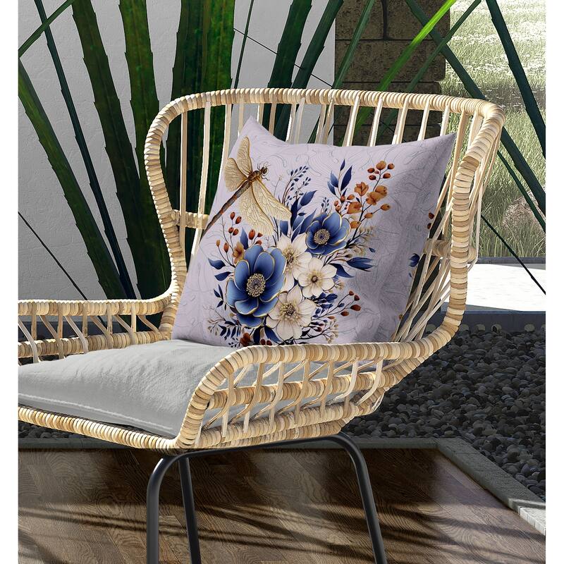 Dragonfly Haven Indoor/Outdoor Reversible Throw Pillow Violet and Blue