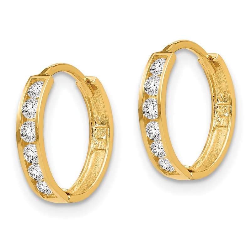 Curata 14k Yellow Gold Polished CZ Cubic Zirconia Hinged Hoop Earrings - 11x12mm Wide 2mm Thick