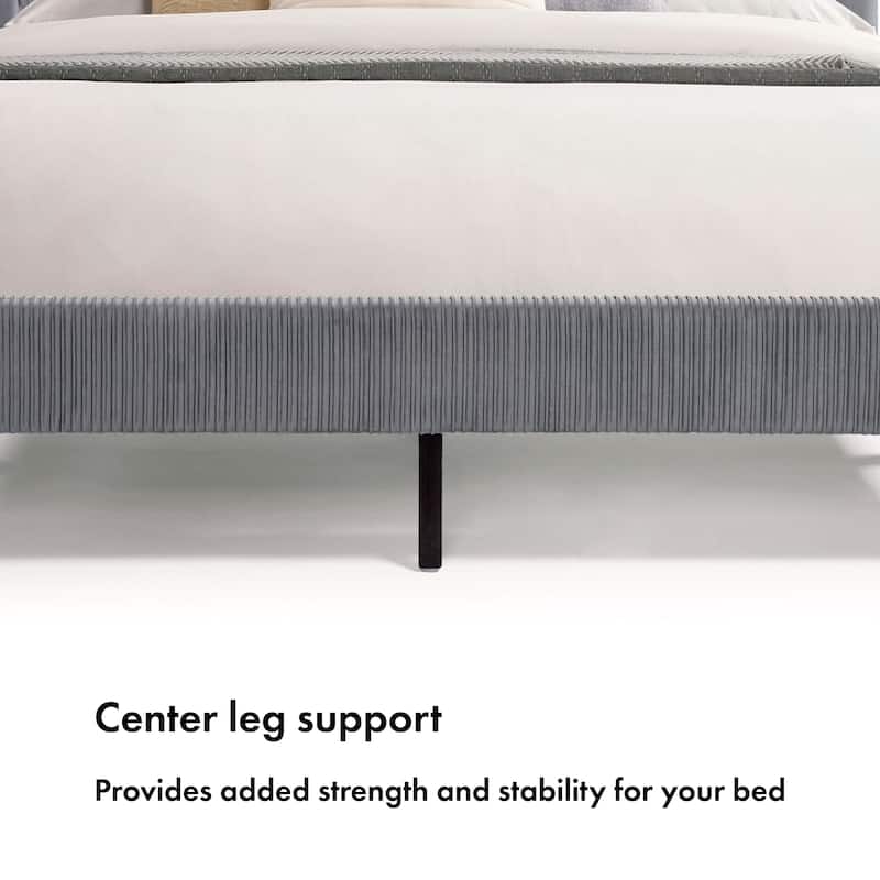Furniture of America Alyssa Modern Velvet Upholstered Platform Bed with Channel Headboard and Wooden Slats