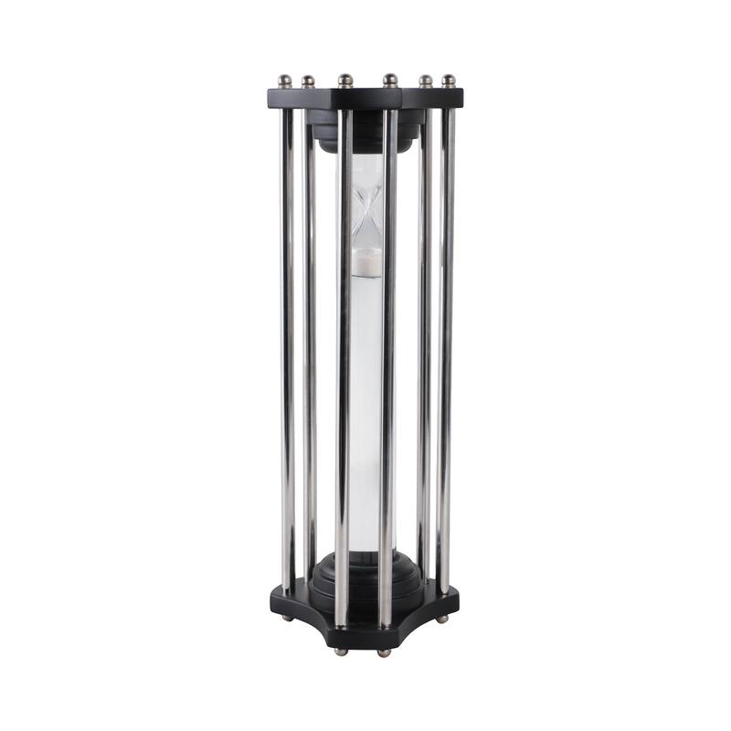 Wood Glass Hourglass Sand Timer Modern Cylinder Frame - 13" Black - 4" x 4" x 13"