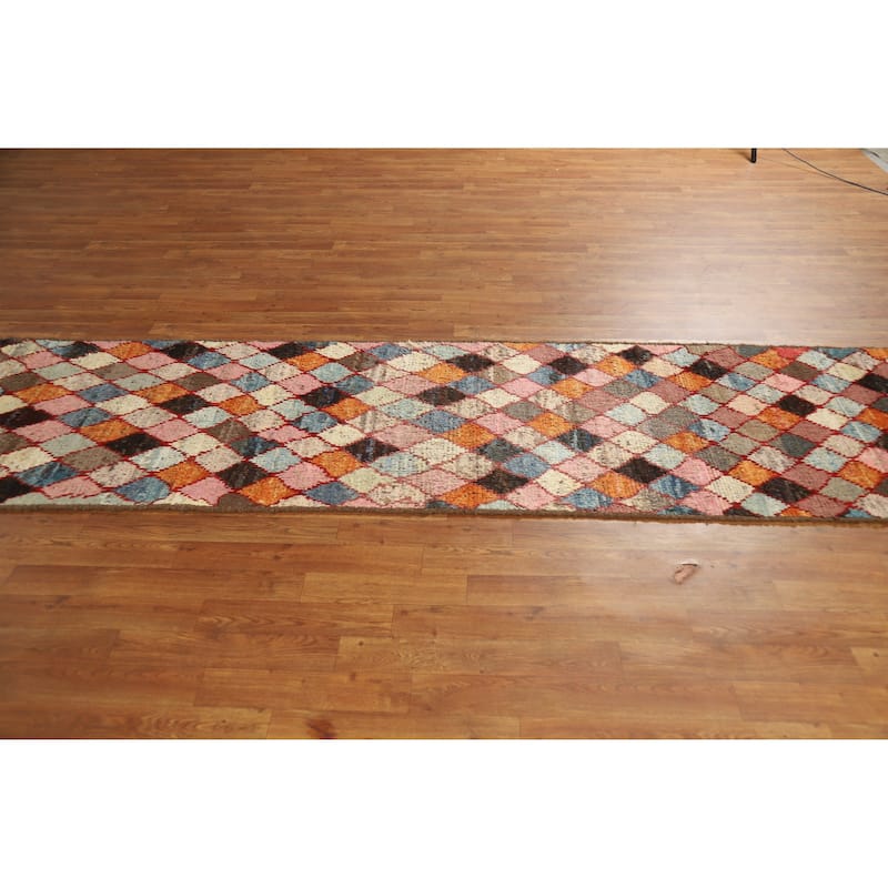 All-Over Trellis Moroccan Oriental Runner Rug Handmade Wool Carpet - 2'7" x 10'1"