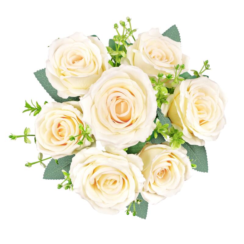 Set of 2 Ivory Artificial Elegant Rose Flower Stem Bush Bouquet 17in - 17" L x 9" W x 9" DP