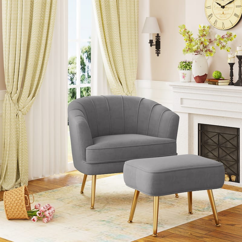 Andeworld Accent Chair with Ottoman, Upholstered Modern Single Sofa Side Chair,Comfy Barrel Club Living Room Armchair