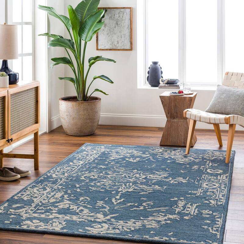 Bertio Handmade Distressed Oriental Wool Area Rug - Dark Blue - 2' x 3'