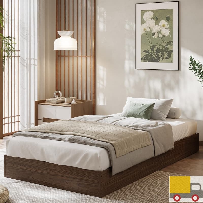 Modern Solid Wood Platform Bed Frame - Twin - Brown