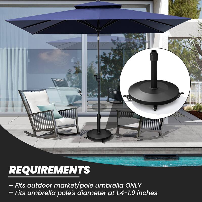 55-lb Patio Market Umbrella Base Stand Cement/Concrete Weights Base Holder w/Wheels - Dia. 18.9" x 18.1" high