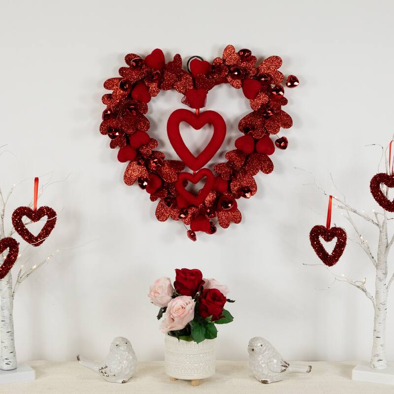 Heart Shaped Glittered Valentine's Day Wreath - 22" - Red