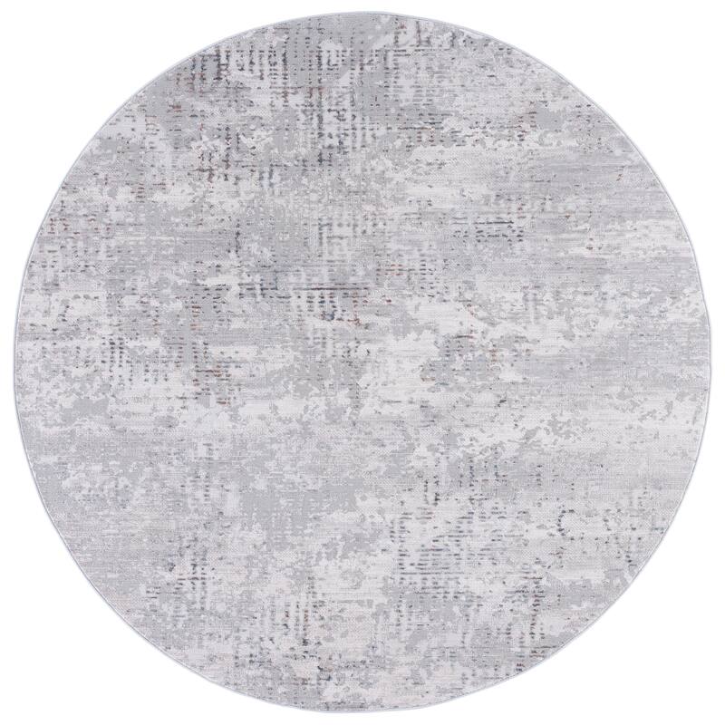SAFAVIEH Elwood Miku Modern Abstract Rug - 6'5" Round - Grey/Ivory