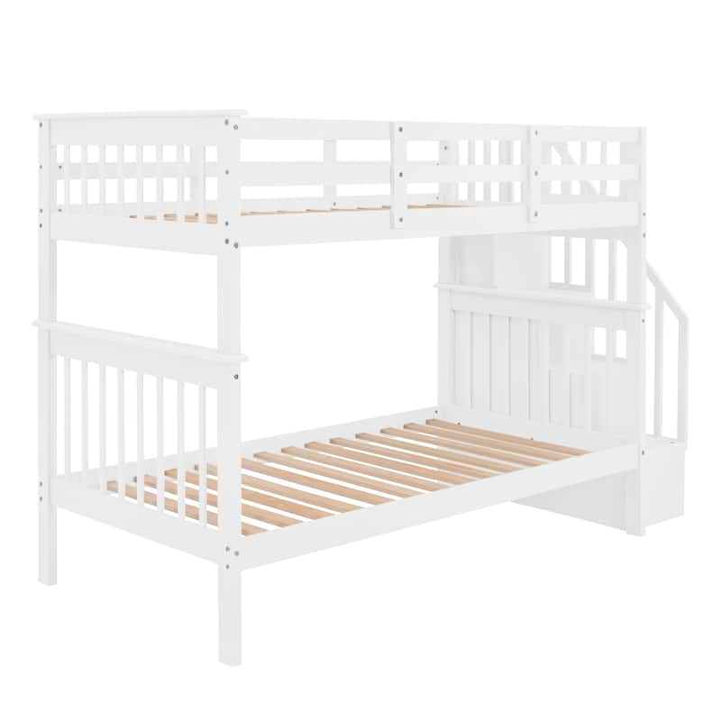 Stairway Twin-Over-Twin Bunk Bed with Storage and Guard Rail for Bedroom, Dorm, Espresso color(OLD SKU :LP000109AAP)