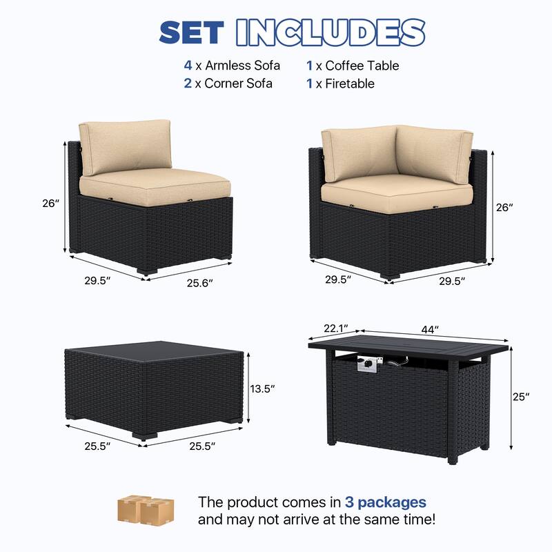 AOXUN Wicker Rattan Outdoor Sectional Sofa Set with Coffee Table