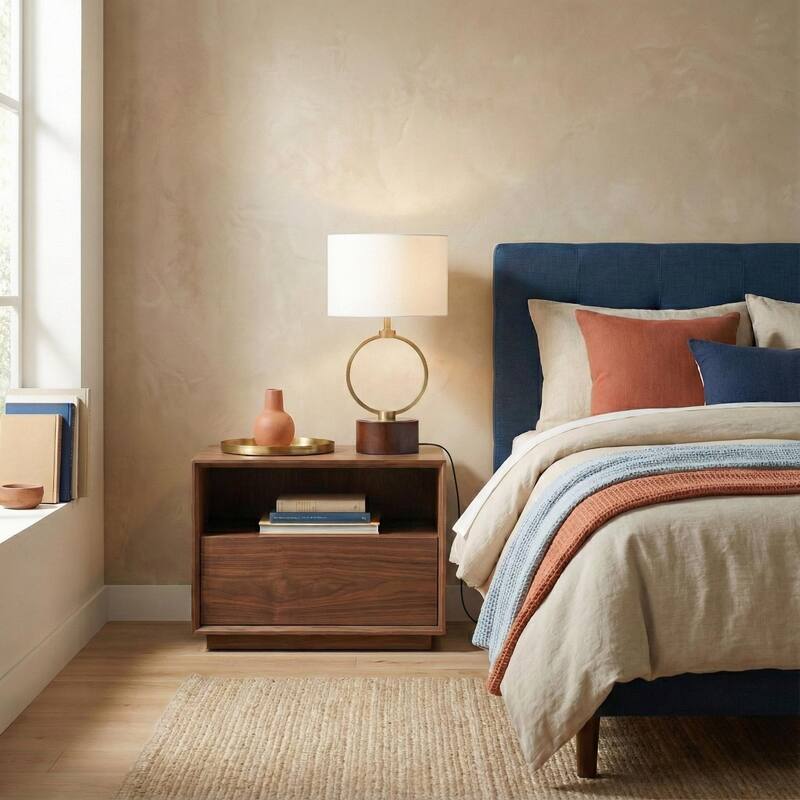 Colly Brass Ring Table Lamp with Wooden Base