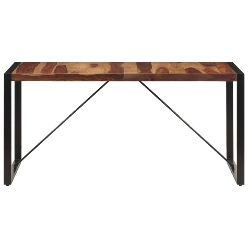 Rezza Dining Table, 63 Inch Brown Solid Mango Wood Top, Black Steel - Brown, Black