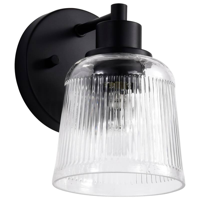 Grayson 1 Light Vanity Matte Black Finish Clear Ribbed Glass - Matte Black - Matte Black