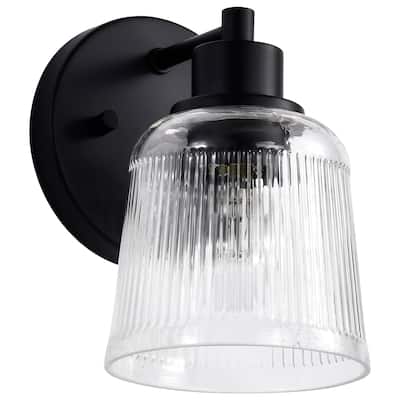Grayson 1 Light Vanity Matte Black Finish Clear Ribbed Glass - Matte Black