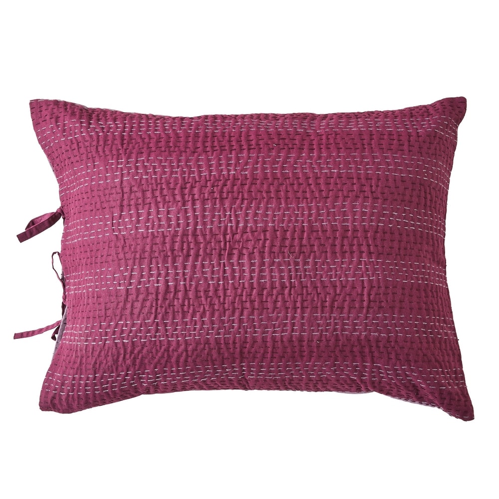 Melange Hand Stitched Kantha Violet Reversible Coverlet and Shams