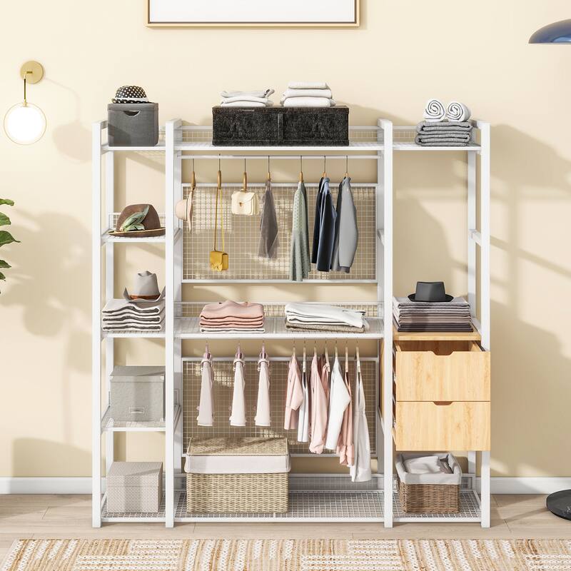 Open-Style Wardrobe with Hanging Rails, Shelves and Drawers - N/A