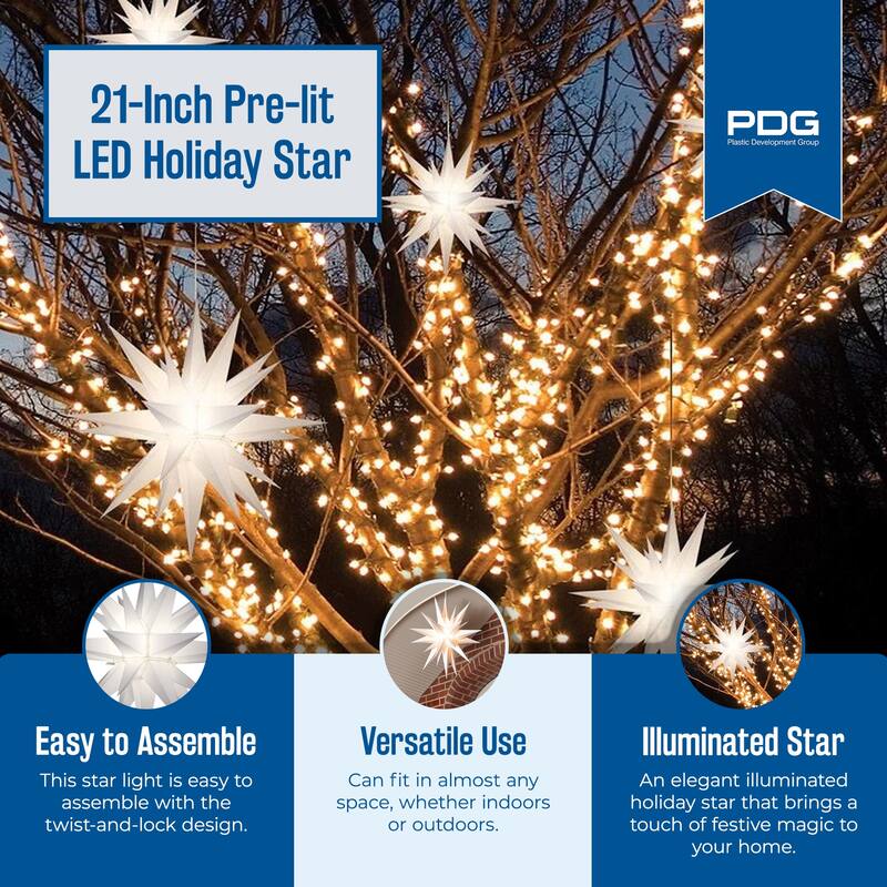 Keystone Holiday Outdoor 21" Prelit Christmas Holiday Star, White - 3.75