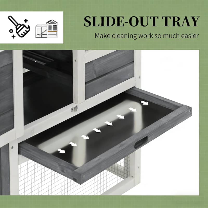 Spacious Pet House,Weatherproof Wooden Rabbit Hutch is designed for convenient cleaning - Gray,White