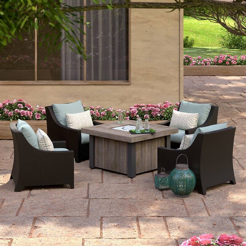 Deco 5 Piece Sunbrella Outdoor Patio Fire Chat Set