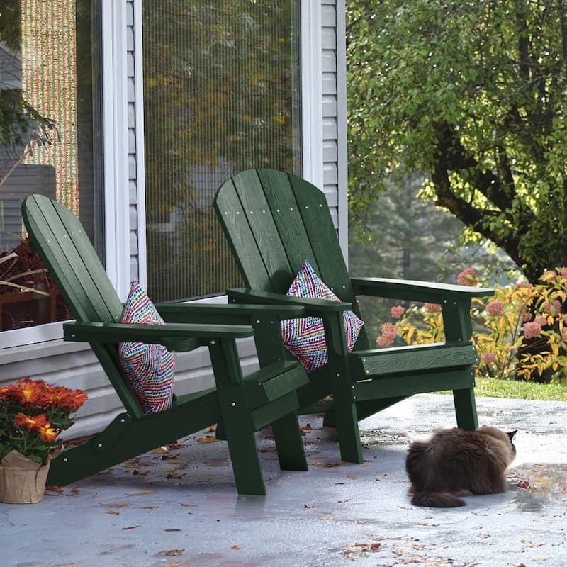WINSOON All Weather HIPS Oversized Folding Adirondack Chair with Cup Holder