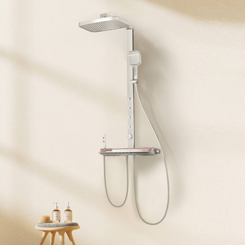 Exposed Tub and Shower Faucet with Hand Shower Brass Thermostatic Brass Wall Mount Complete Shower System with Waist Massage