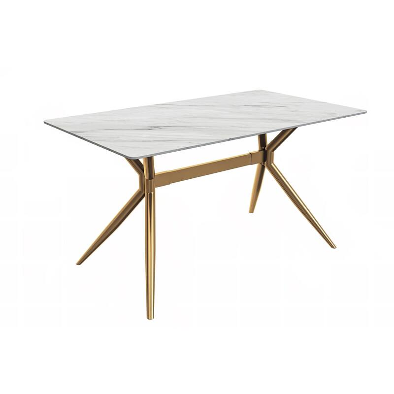 Elega Rectangular Dining Table with Sintered Stone/Glass Top - 55 Inch - White