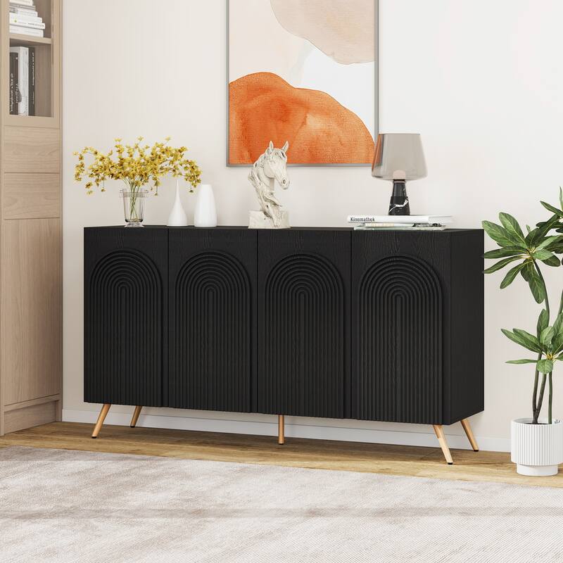 Arch 3D Carved 4 Door Sideboard, Sideboard Buffet Cabinet With Storage, Modern Coffee Bar Cabinet With Adjustable Shelf