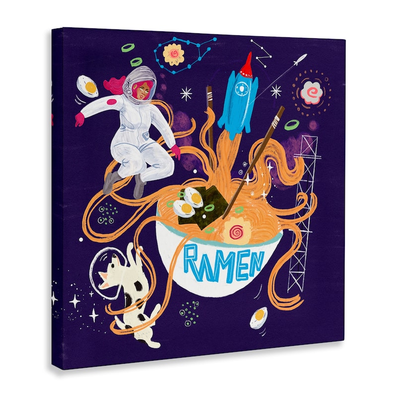 Stupell Whimsical Ramen in Space Canvas Wall Art Design By Juliet Rose Philips