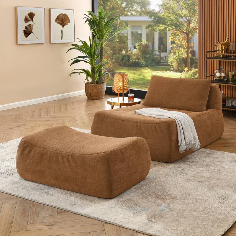 Bean Bag Chair Large Indoor Beanbag Sofa , Lazy Beanbag with waist pillow&Ottoman for Bedroom