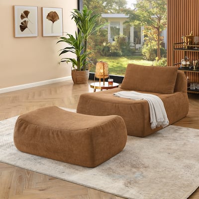 Ergonomic Bean Bag Lounge Chair Lazy Sofa with Ottoman and Lumbar Pillow for Living Room Bedroom